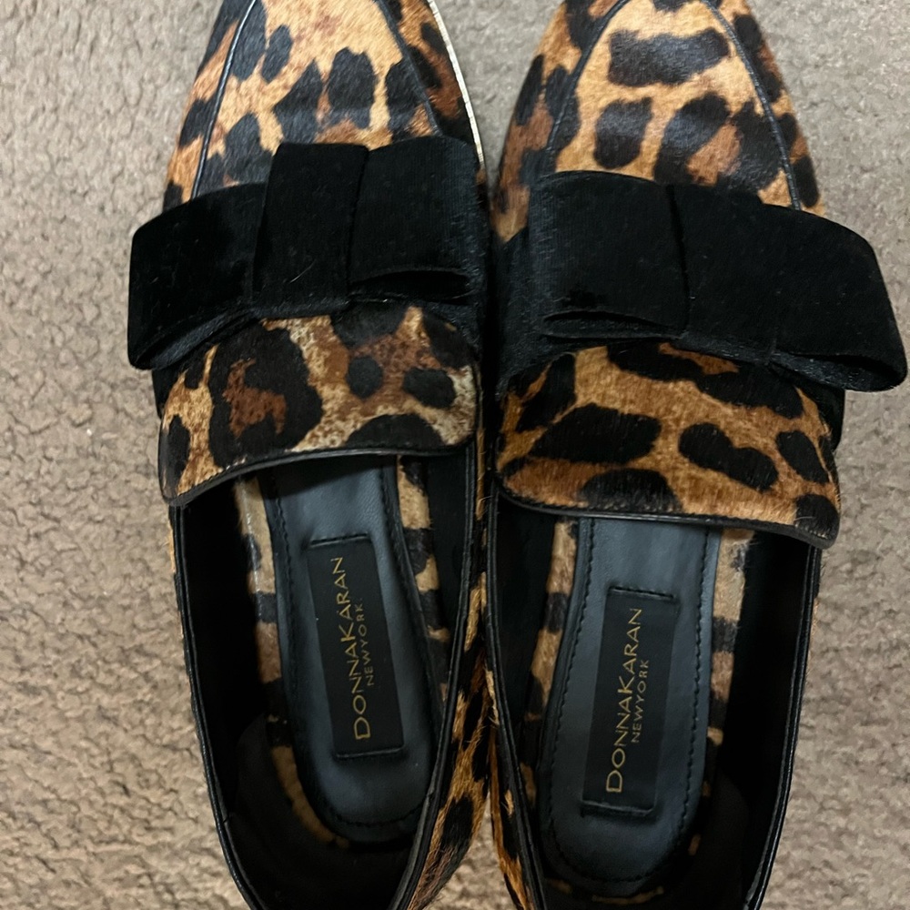 Donna Karan Animal Print Loafers with Velvet Bow